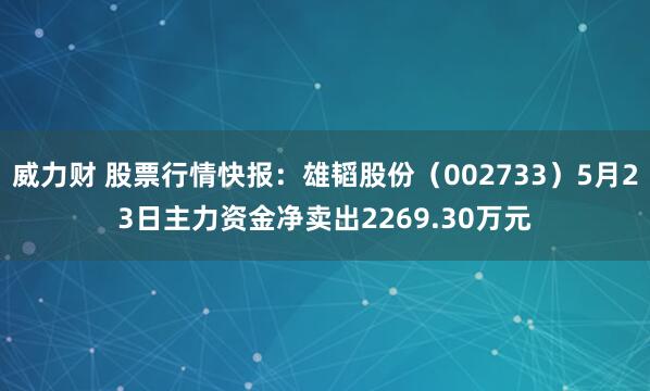 威力财 股票行情快报：雄韬股份（002733）5月23日主力资金净卖出2269.30万元
