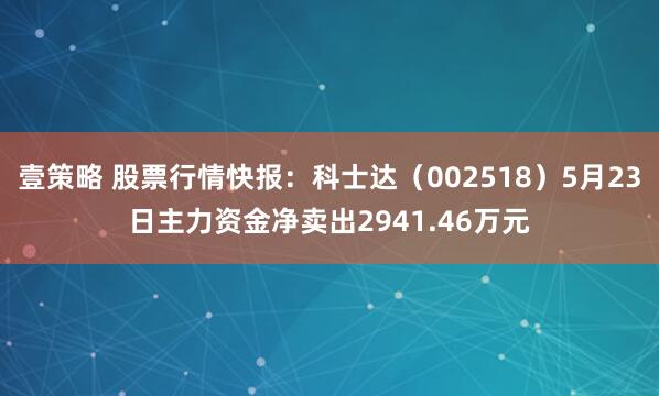 壹策略 股票行情快报：科士达（002518）5月23日主力资金净卖出2941.46万元