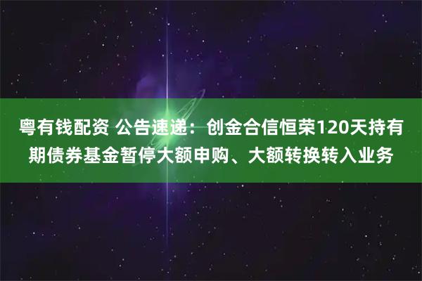粤有钱配资 公告速递：创金合信恒荣120天持有期债券基金暂停大额申购、大额转换转入业务